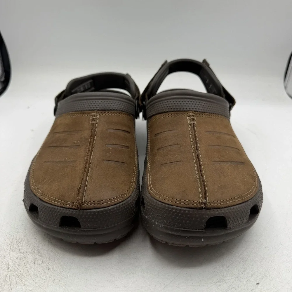 Crocs Yukon Mesa Clog Mens Sz 9 Espresso Brown Leather Adjustable Strap Shoes